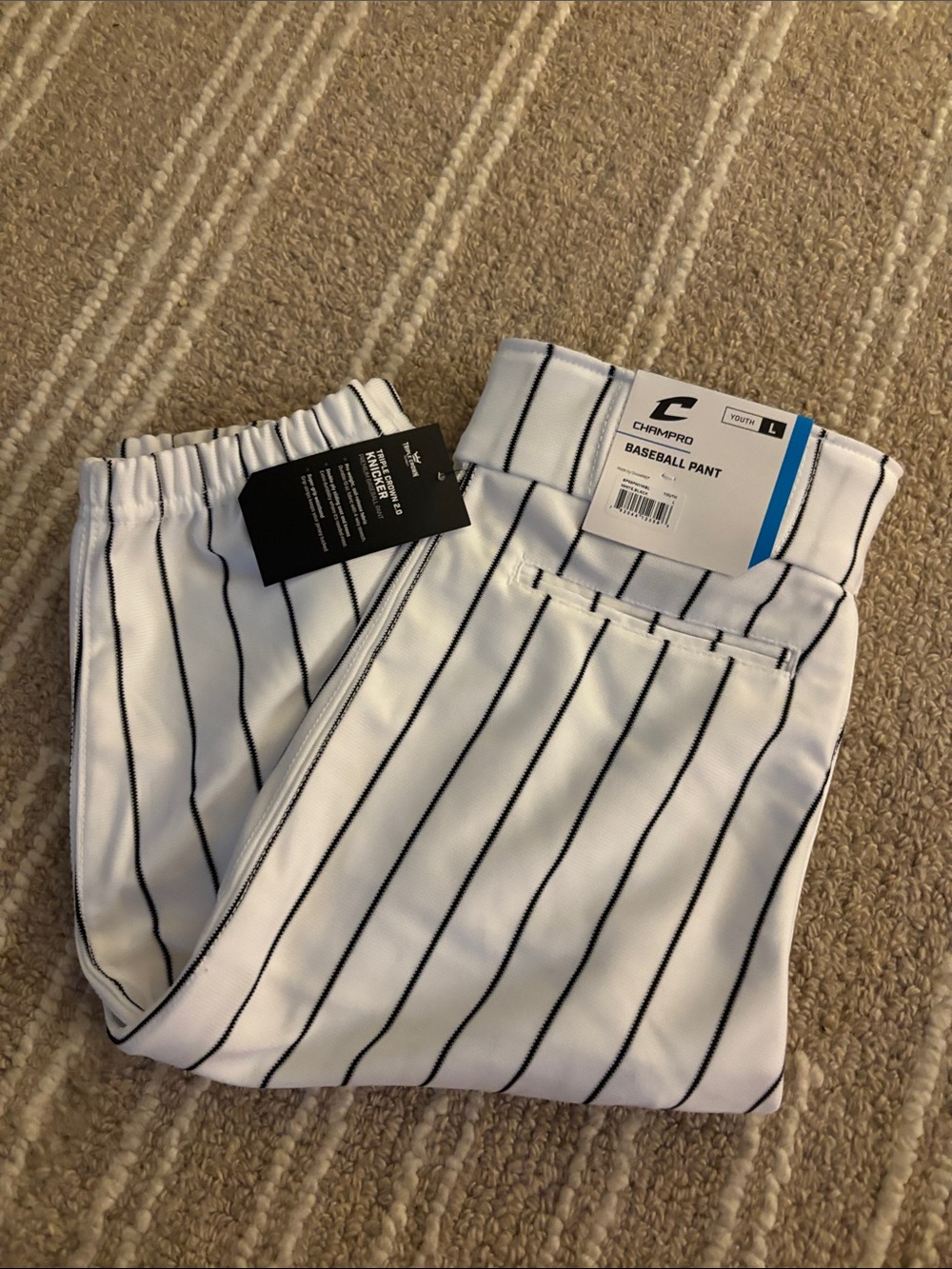 Youth White Pinstripe Baseball Pants - Charcoal Pro